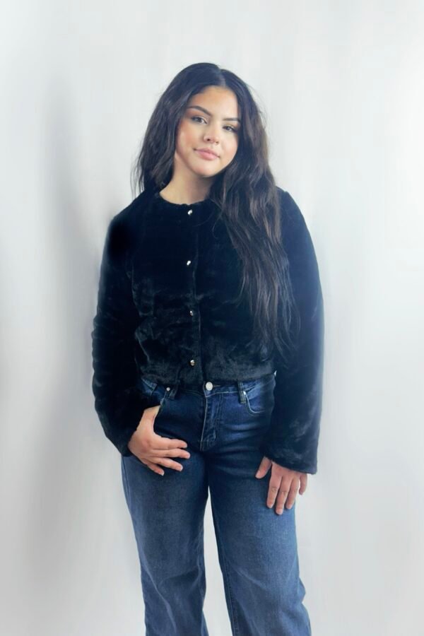 black faux fur cropped jacket