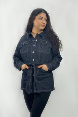 belted over sized denim jacket