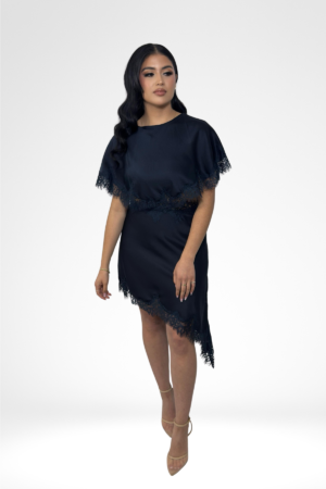 Lace trim Asymmetric Satin Dress