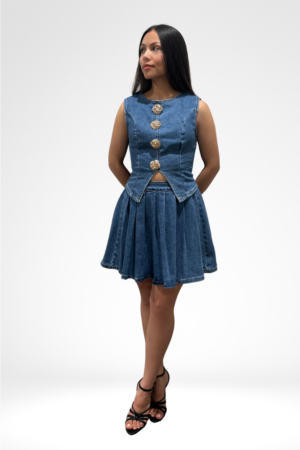 denim mini 2 piece set